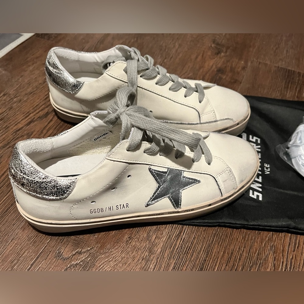 White/Silver Star Sneakers 7